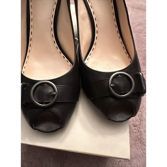 Coach ‘Tatiana’ Burnished Leather Peep-Toe Pumps, Black (Q1041) - Picture 4 of 6